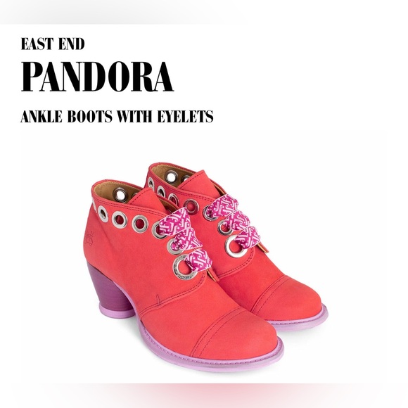 Fluevog EXCELLENT East End Pandora red leather lace-up ankle boots w/ eyelets -8 - Picture 1 of 16